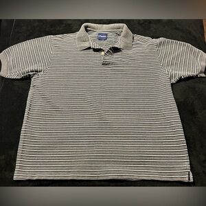 Vtg Catalina Classic Heavy Knit Gray White Striped Polo Shirt Men’s XL